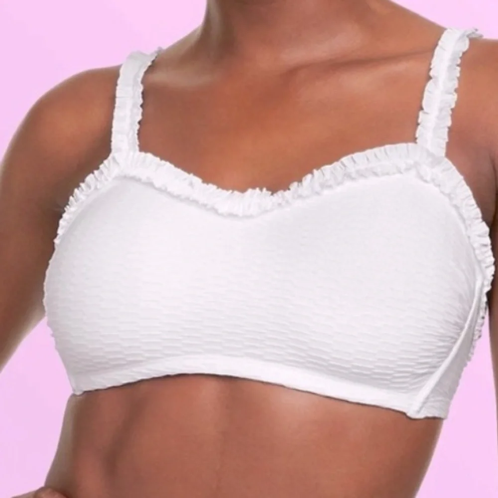 Stoney Clover White Bikini Top Textured Ruffle Swim Top Small